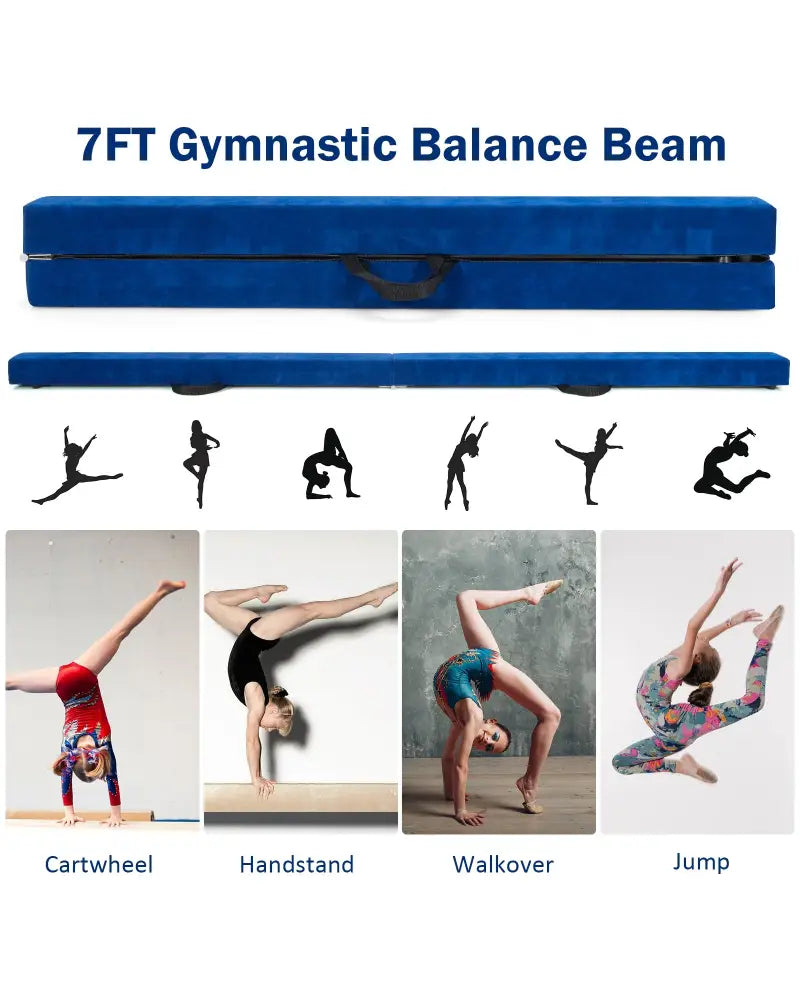 7 Feet Folding Portable Floor Balance Beam with Handles for Gymnasts-Blue - Blue - Yoga & Gym Mats