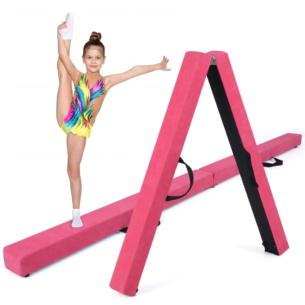 7 Feet Folding Portable Floor Balance Beam with Handles for Gymnasts-Rose - Rose Red - Yoga & Gym Mats