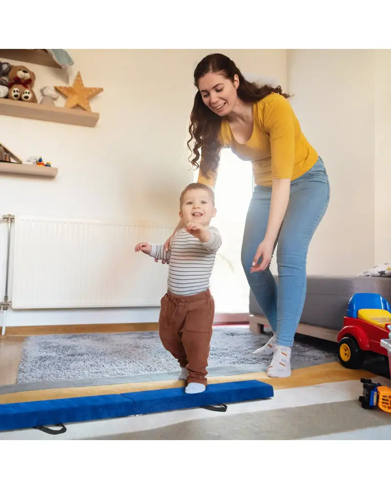 7 Feet Folding Portable Floor Balance Beam with Handles for Gymnasts-Blue - Blue - Yoga & Gym Mats