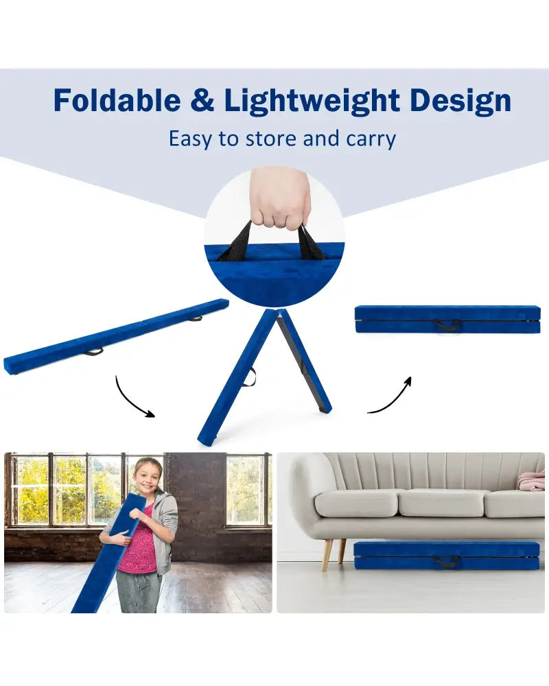 7 Feet Folding Portable Floor Balance Beam with Handles for Gymnasts-Blue - Blue - Yoga & Gym Mats
