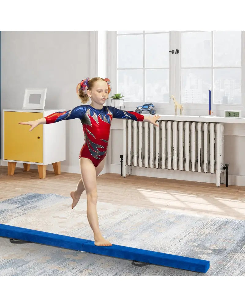 7 Feet Folding Portable Floor Balance Beam with Handles for Gymnasts-Blue - Blue - Yoga & Gym Mats