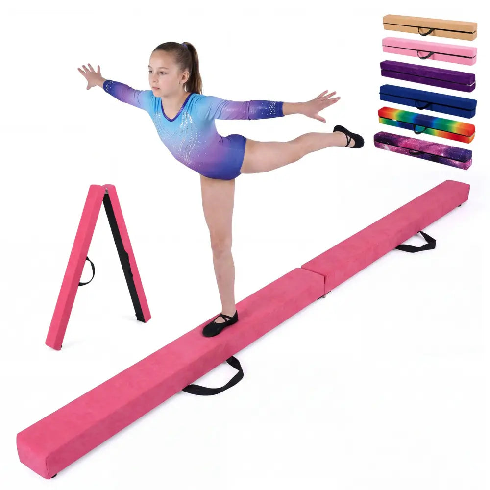 7 Feet Folding Portable Floor Balance Beam with Handles for Gymnasts-Rose - Rose Red - Yoga & Gym Mats
