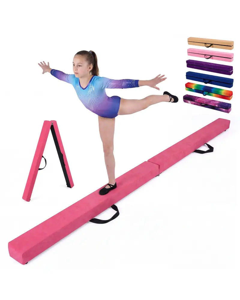 7 Feet Folding Portable Floor Balance Beam with Handles for Gymnasts-Rose - Rose Red - Yoga & Gym Mats