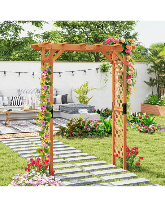 7 Feet Garden Wooden High Arbor Arch Plant Pergola - Natural - Garden Arbors