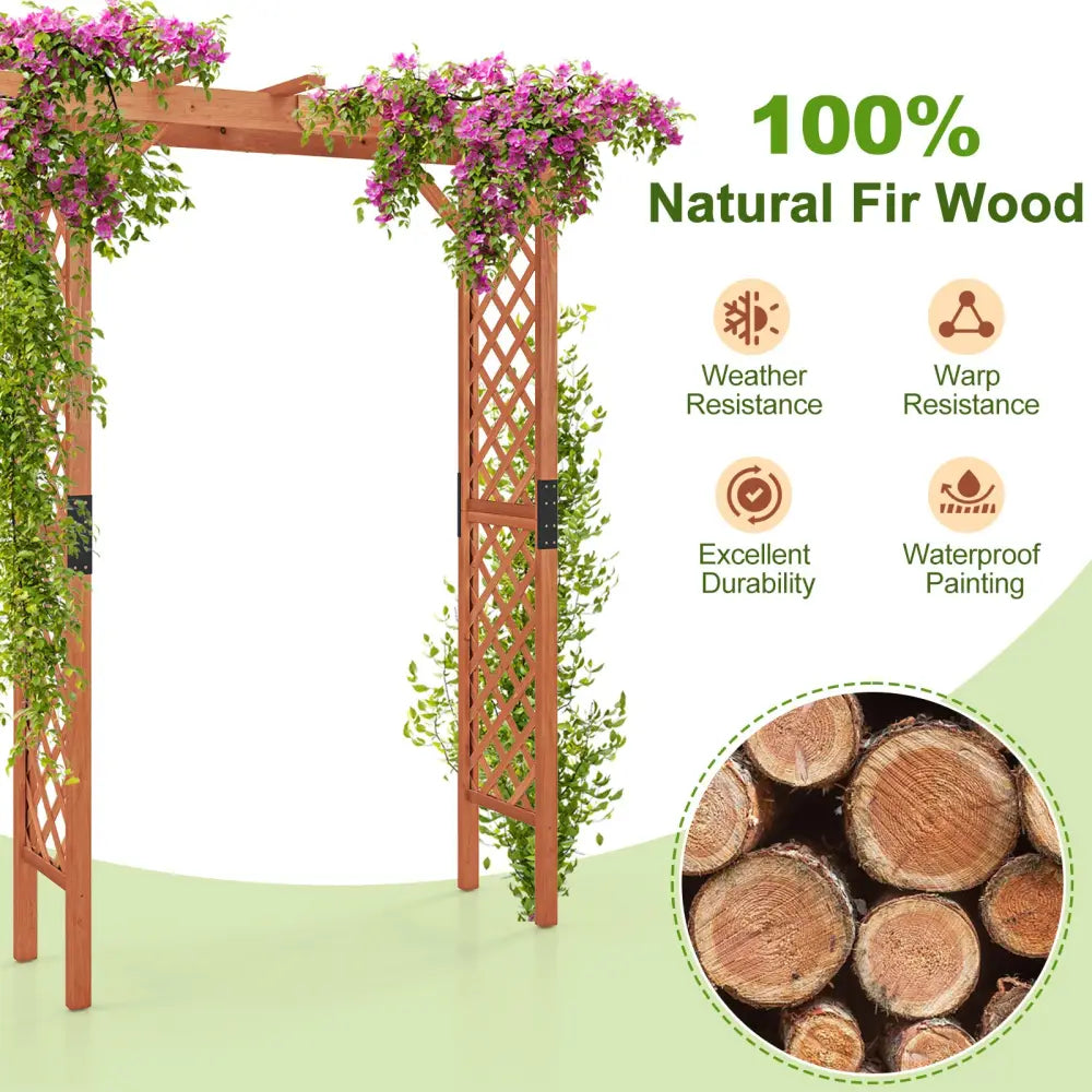 7 Feet Garden Wooden High Arbor Arch Plant Pergola - Natural - GardenÂ Arbors