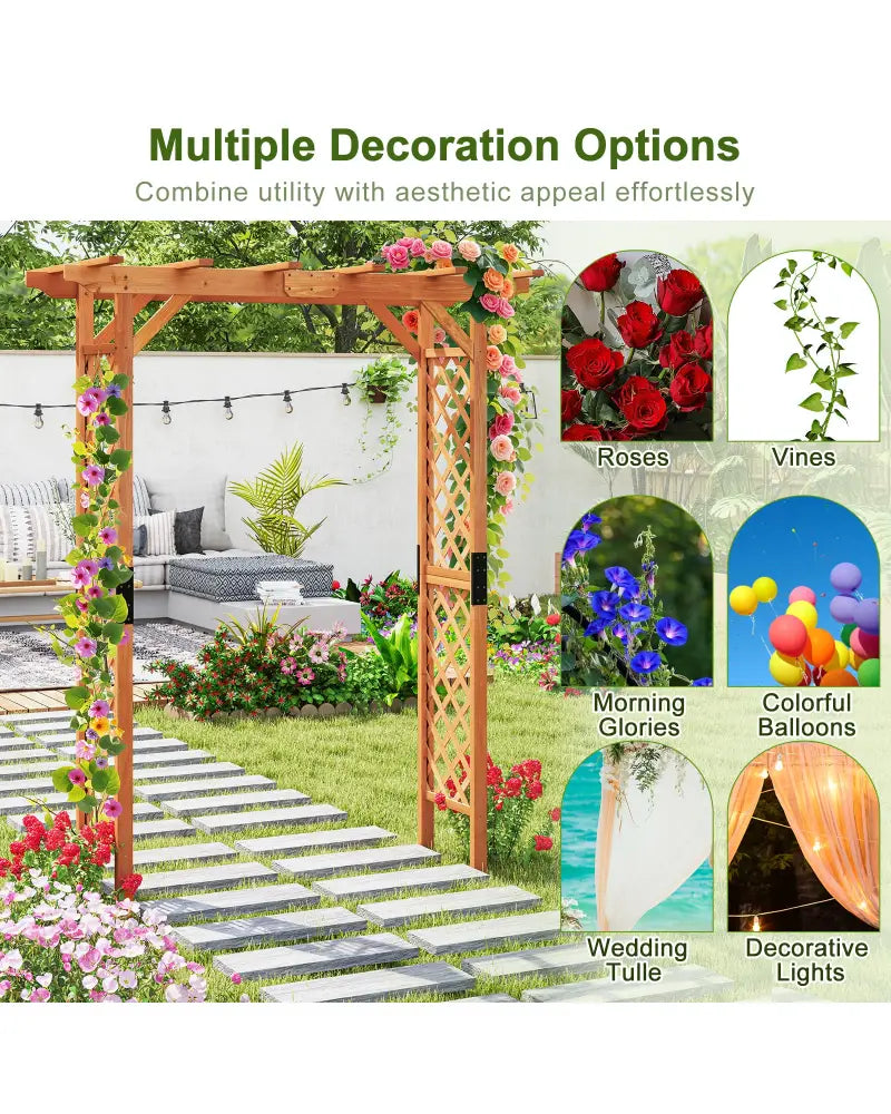 7 Feet Garden Wooden High Arbor Arch Plant Pergola - Natural - GardenÂ Arbors