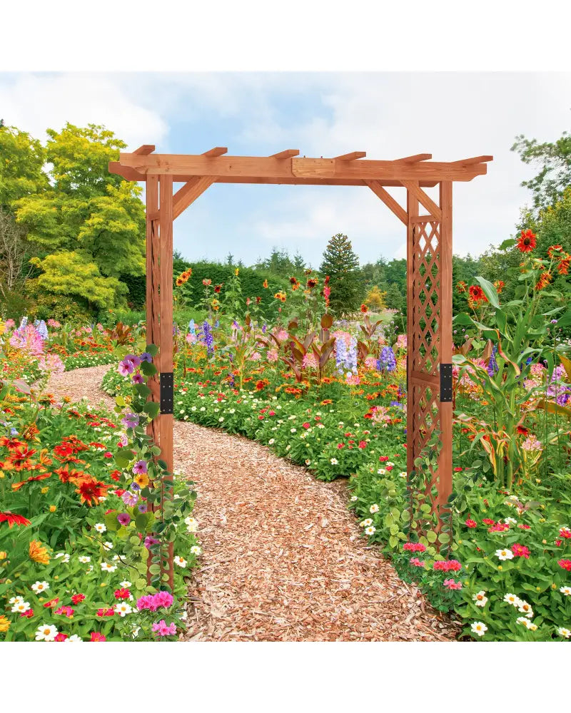 7 Feet Garden Wooden High Arbor Arch Plant Pergola - Natural - GardenÂ Arbors