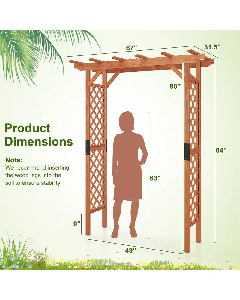 7 Feet Garden Wooden High Arbor Arch Plant Pergola - Natural - GardenÂ Arbors