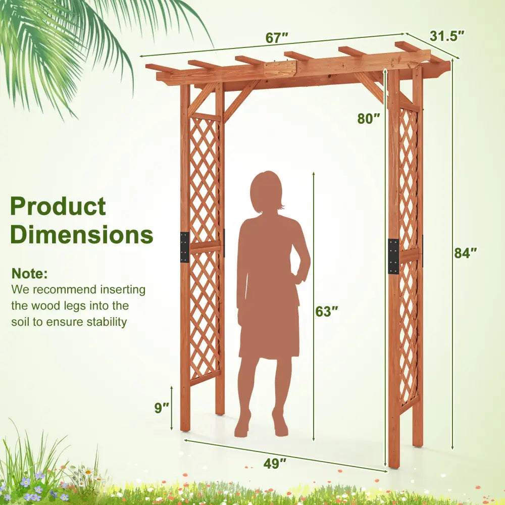 7 Feet Garden Wooden High Arbor Arch Plant Pergola - Natural - GardenÂ Arbors