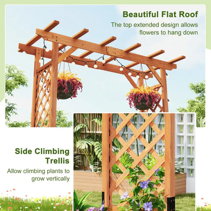 7 Feet Garden Wooden High Arbor Arch Plant Pergola - Natural - Outdoor Decor