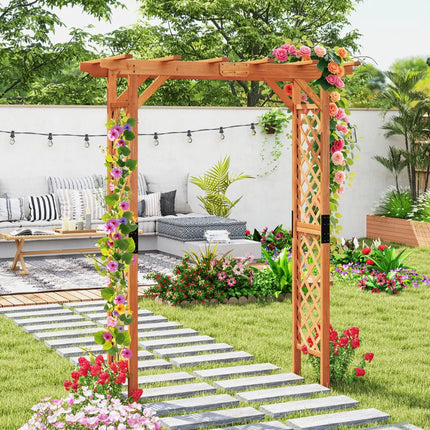 7 Feet Garden Wooden High Arbor Arch Plant Pergola - Natural - Outdoor Decor