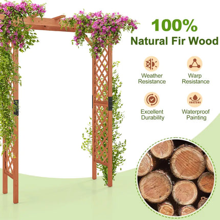 7 Feet Garden Wooden High Arbor Arch Plant Pergola - Natural - Outdoor Decor