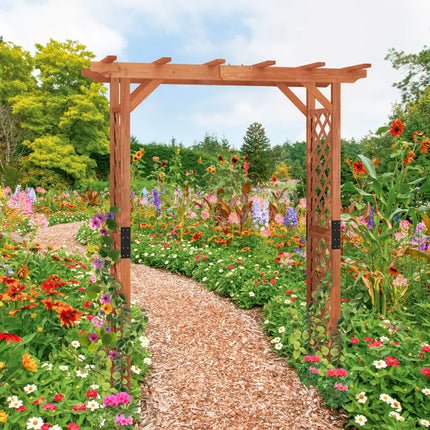 7 Feet Garden Wooden High Arbor Arch Plant Pergola - Natural - Outdoor Decor