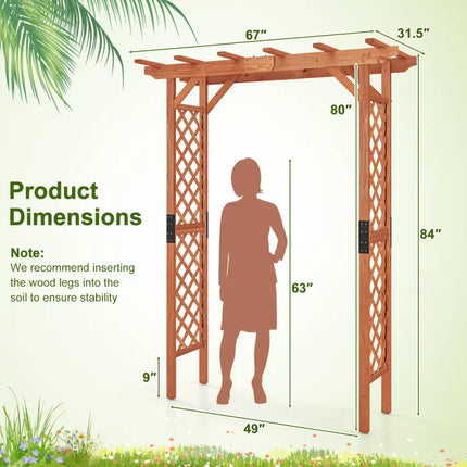 7 Feet Garden Wooden High Arbor Arch Plant Pergola - Natural - Outdoor Decor