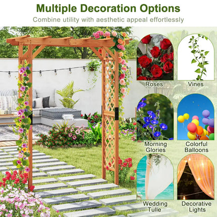 7 Feet Garden Wooden High Arbor Arch Plant Pergola - Natural - Outdoor Decor