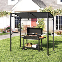 7 Feet Grill Gazebo with Serving Shelf and Storage Hooks-Gray - Gray - Gazebos