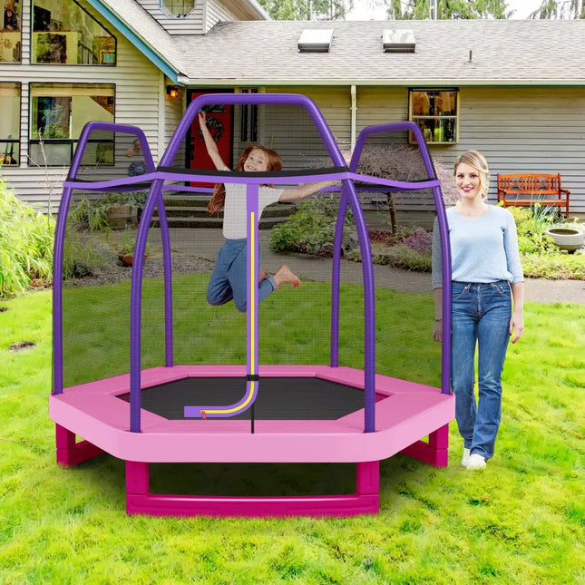 7 Feet Kids Recreational Bounce Jumper Trampoline-Pink - Pink - Trampolines