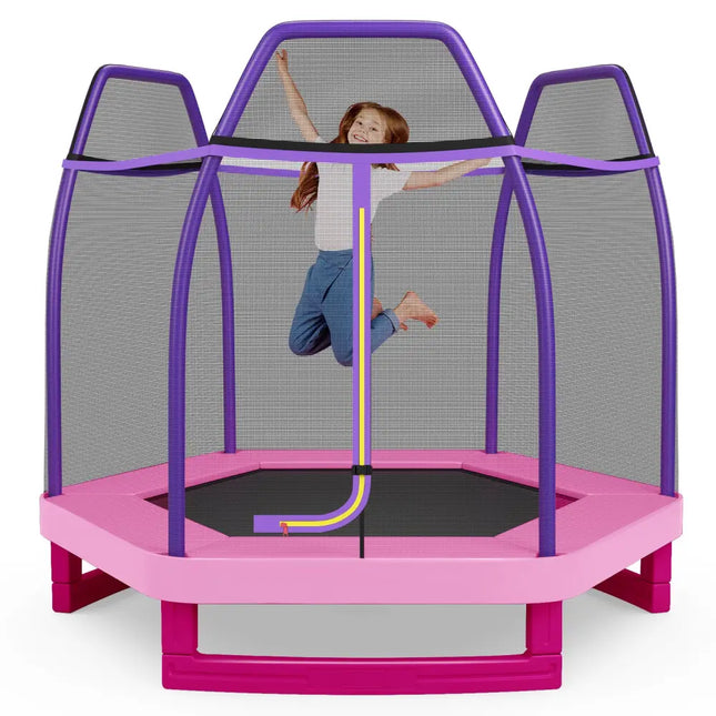 7 Feet Kids Recreational Bounce Jumper Trampoline-Pink - Pink - Trampolines