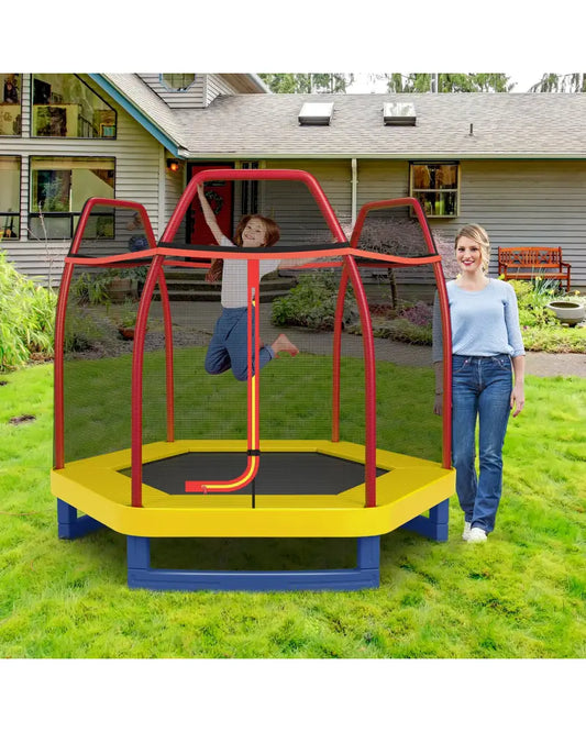 7 Feet Kids Recreational Bounce Jumper Trampoline-Red - Red - Trampolines
