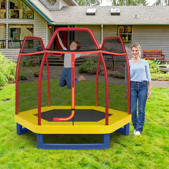 7 Feet Kids Recreational Bounce Jumper Trampoline-Red - Red - Trampolines
