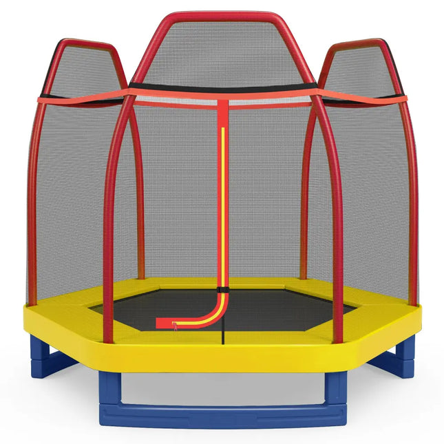 7 Feet Kids Recreational Bounce Jumper Trampoline-Red - Red - Trampolines