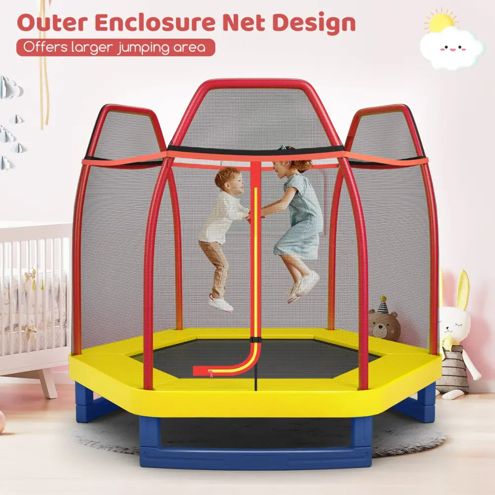 7 Feet Kids Recreational Bounce Jumper Trampoline-Red - Red - Trampolines