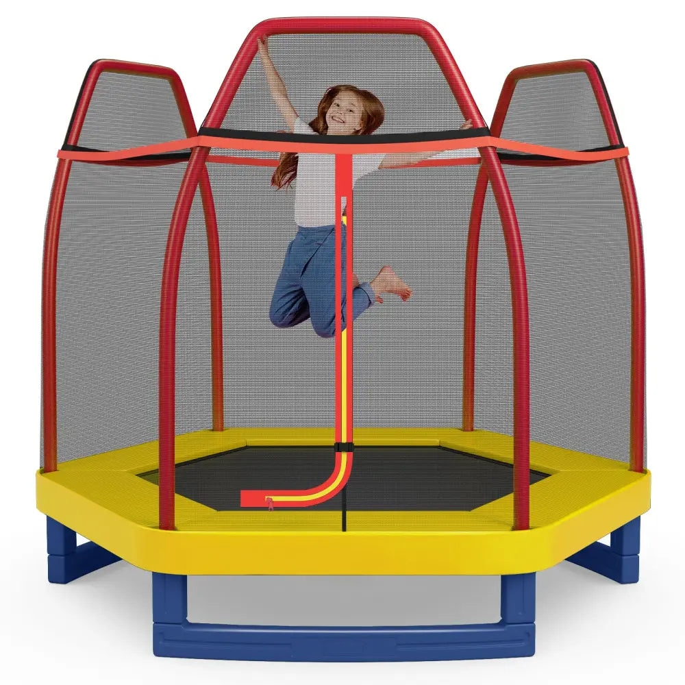 7 Feet Kids Recreational Bounce Jumper Trampoline-Red - Red - Trampolines