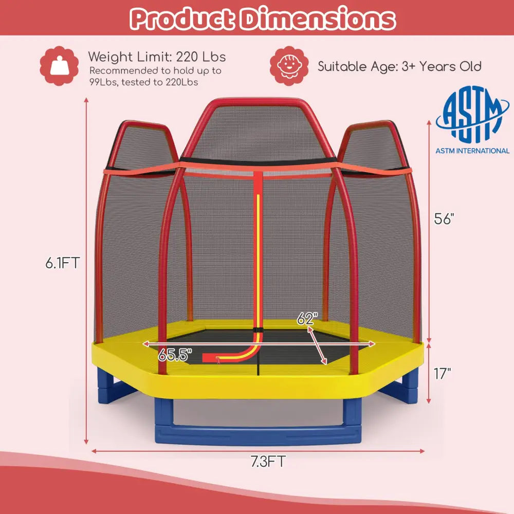 7 Feet Kids Recreational Bounce Jumper Trampoline-Red - Red - Trampolines