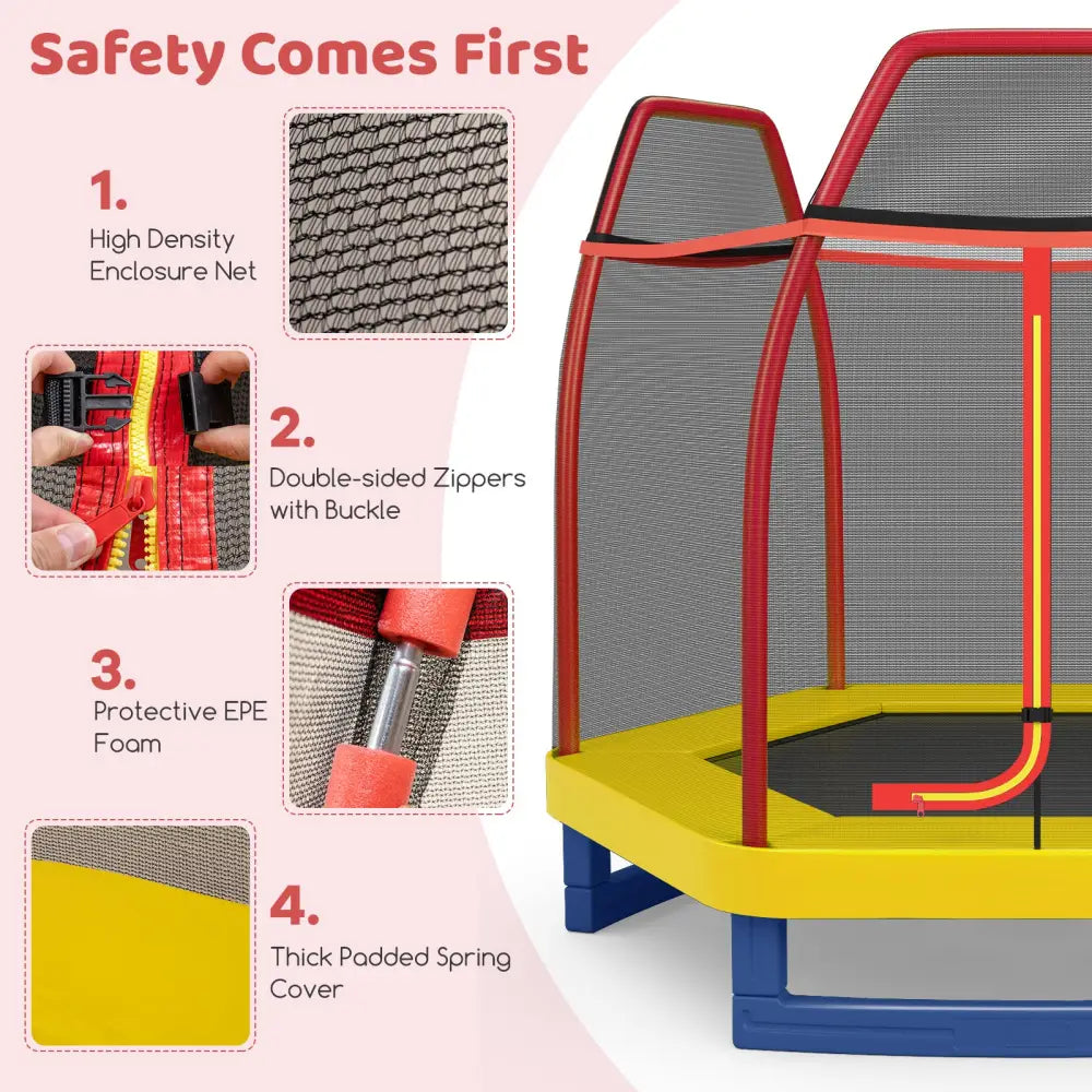 7 Feet Kids Recreational Bounce Jumper Trampoline-Red - Red - Trampolines