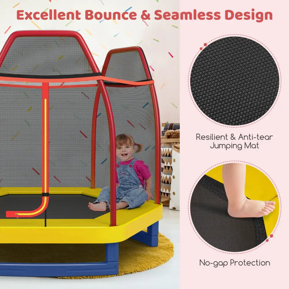 7 Feet Kids Recreational Bounce Jumper Trampoline-Red - Red - Trampolines