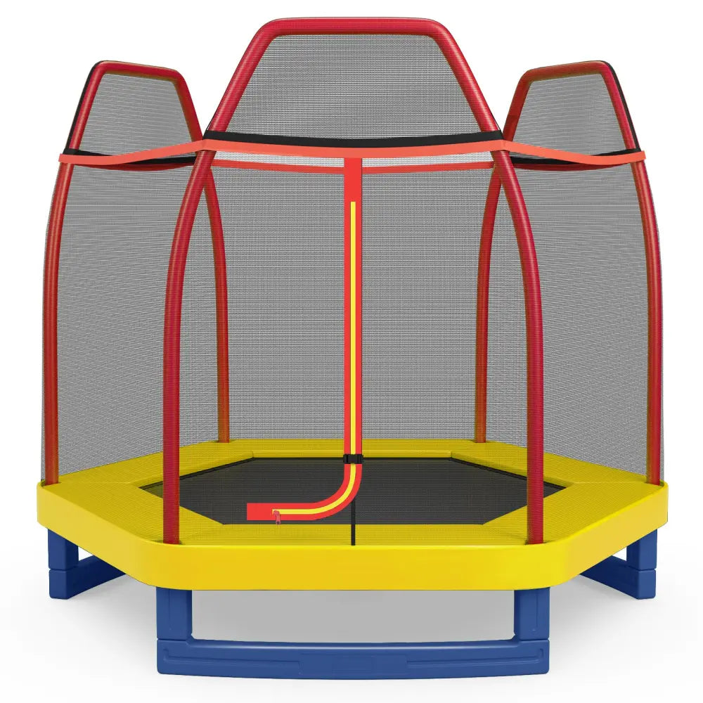 7 Feet Kids Recreational Bounce Jumper Trampoline-Red - Red - Trampolines