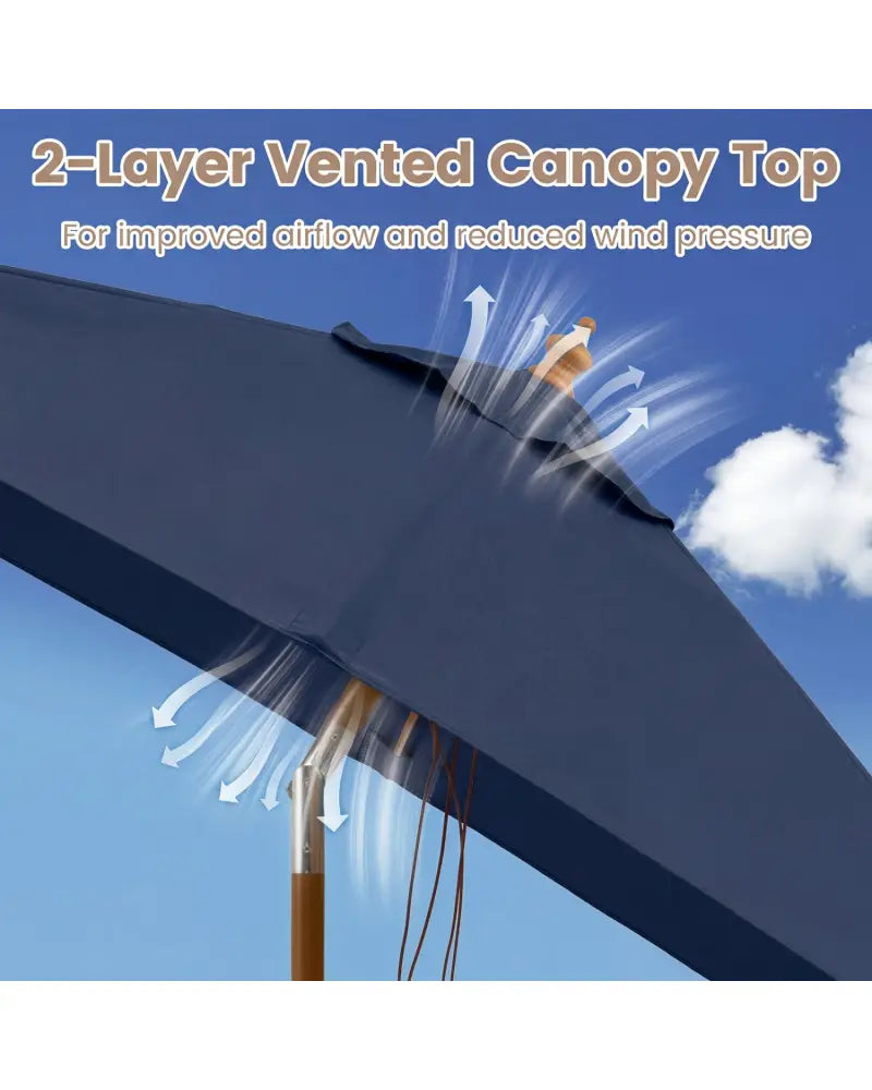 7 Feet Outdoor Rectangular Patio Umbrella with 3 Adjustable Heights-Navy - Navy - Outdoor Umbrellas