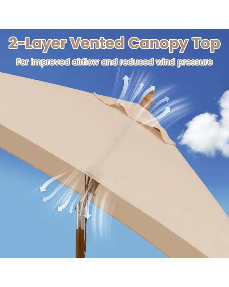 7 Feet Outdoor Rectangular Patio Umbrella with 3 Adjustable Heights-Beige - Beige - Outdoor Umbrellas
