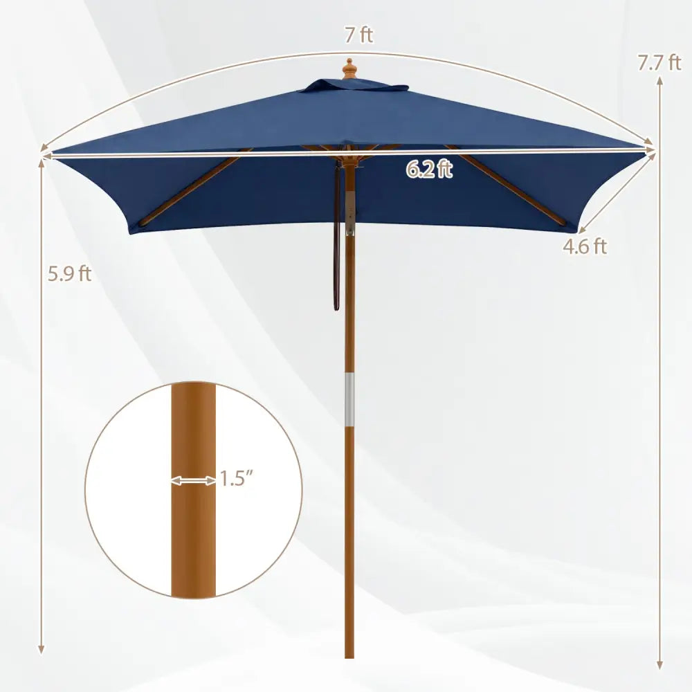 7 Feet Outdoor Rectangular Patio Umbrella with 3 Adjustable Heights-Navy - Navy - Outdoor Umbrellas