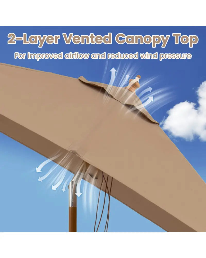 7 Feet Outdoor Rectangular Patio Umbrella with 3 Adjustable Heights-Coffee - Coffee - Outdoor Umbrellas