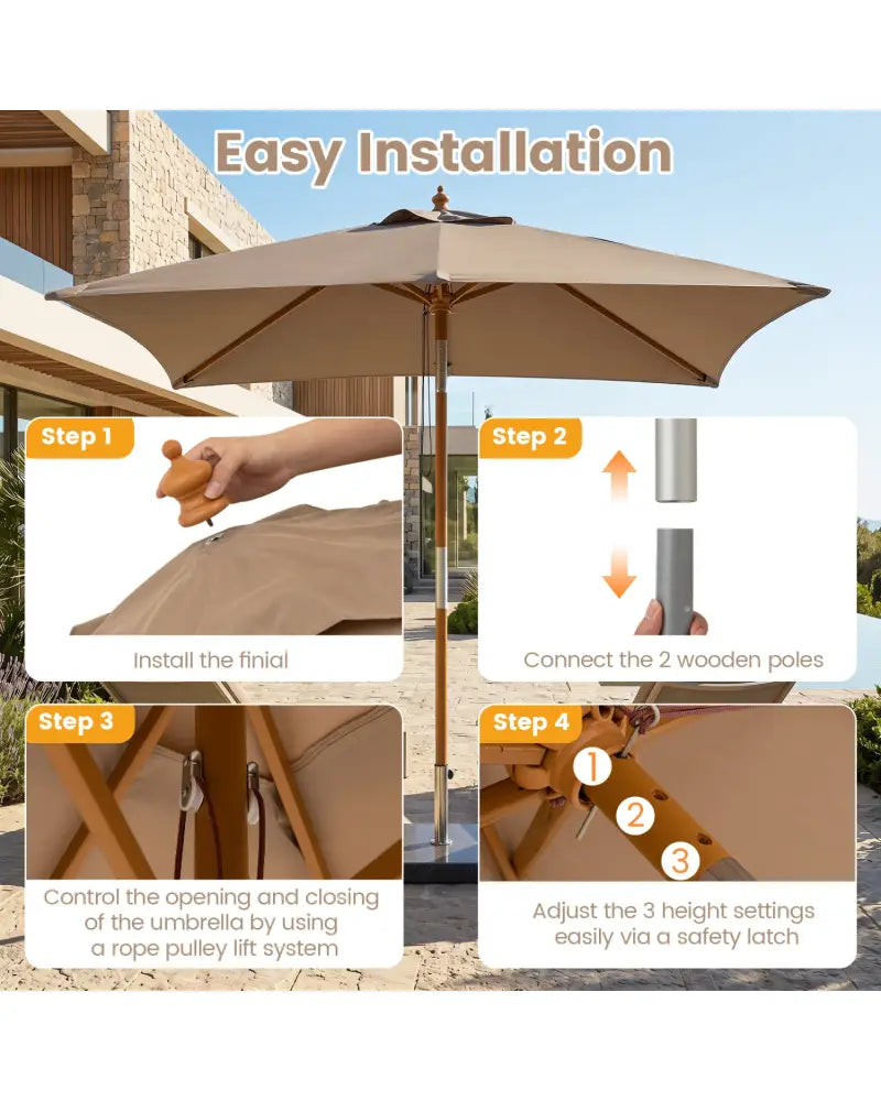7 Feet Outdoor Rectangular Patio Umbrella with 3 Adjustable Heights-Coffee - Coffee - Outdoor Umbrellas