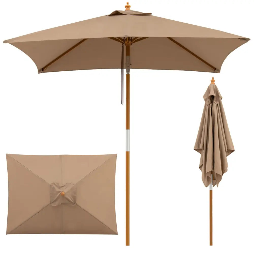 7 Feet Outdoor Rectangular Patio Umbrella with 3 Adjustable Heights-Coffee - Coffee - Outdoor Umbrellas