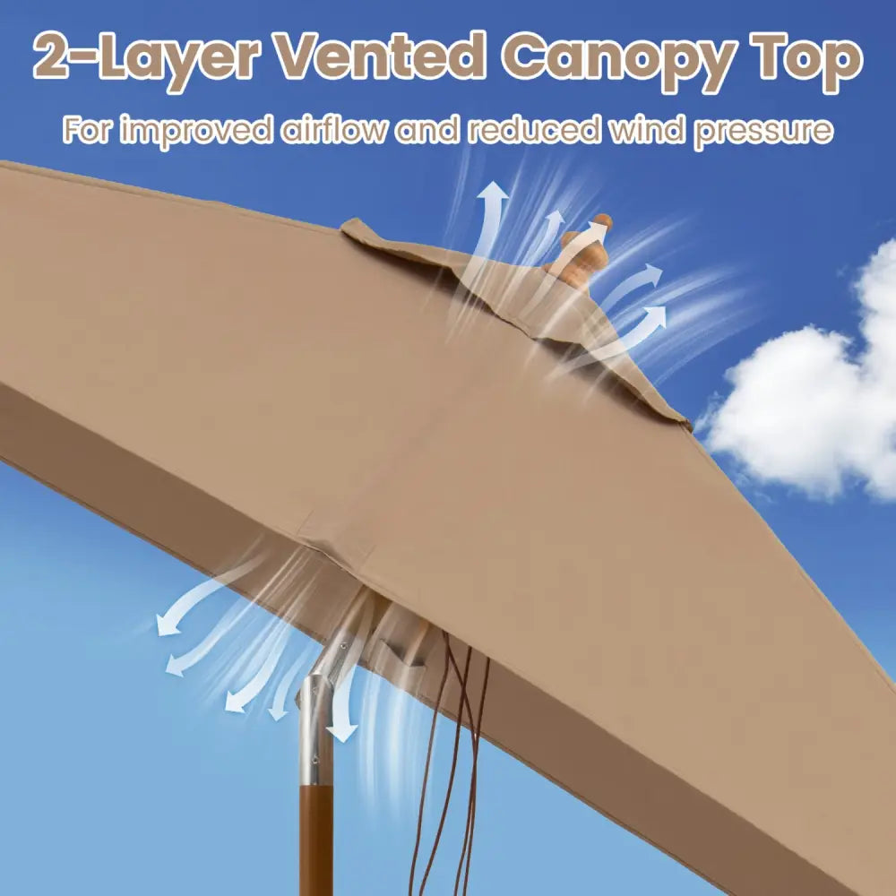 7 Feet Outdoor Rectangular Patio Umbrella with 3 Adjustable Heights-Coffee - Coffee - Outdoor Umbrellas