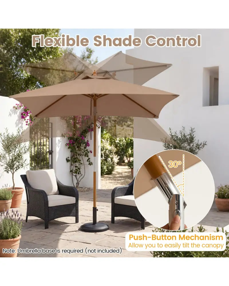 7 Feet Outdoor Rectangular Patio Umbrella with 3 Adjustable Heights-Coffee - Coffee - Outdoor Umbrellas