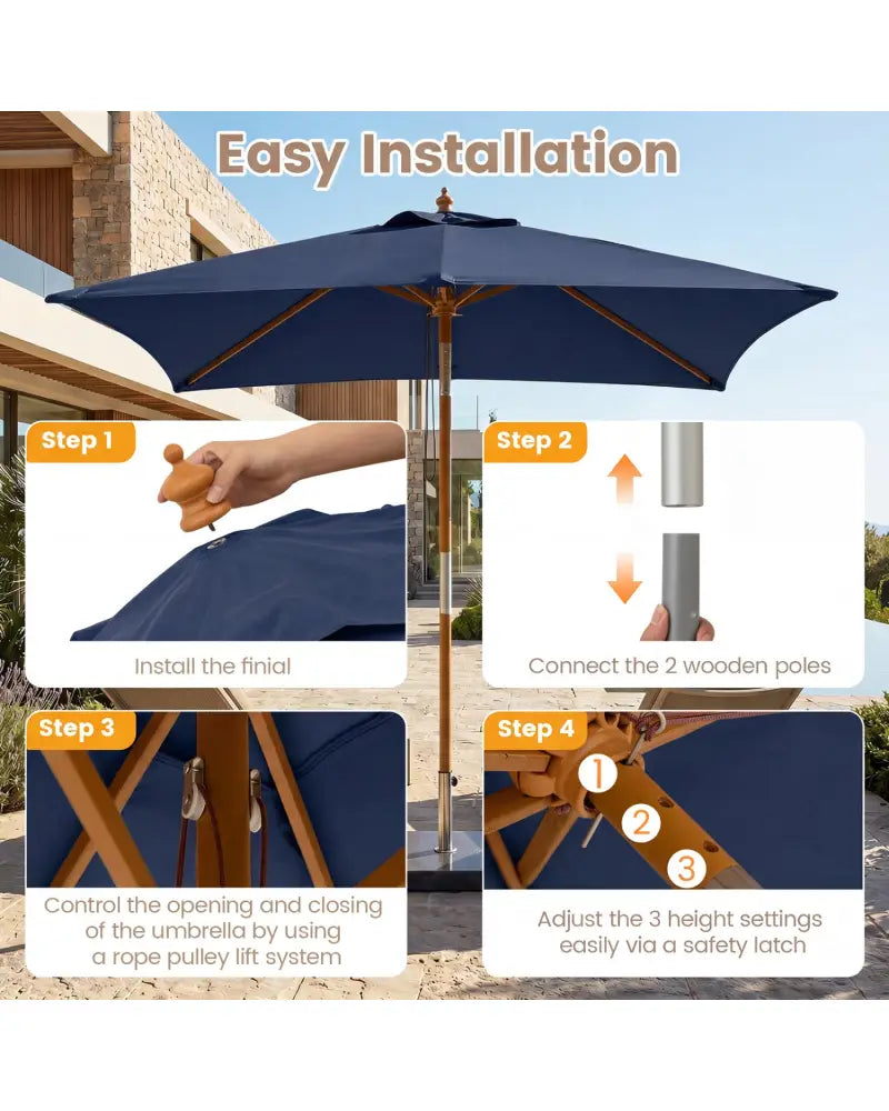 7 Feet Outdoor Rectangular Patio Umbrella with 3 Adjustable Heights-Navy - Navy - Outdoor Umbrellas