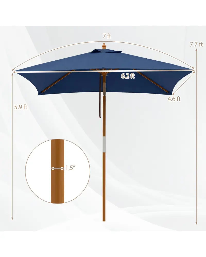 7 Feet Outdoor Rectangular Patio Umbrella with 3 Adjustable Heights-Navy - Navy - Outdoor Umbrellas