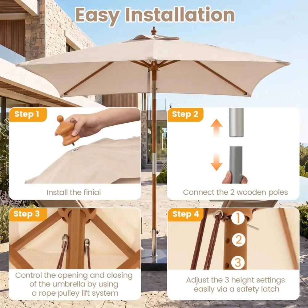 7 Feet Outdoor Rectangular Patio Umbrella with 3 Adjustable Heights-Beige - Beige - Outdoor Umbrellas
