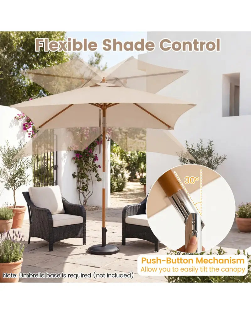 7 Feet Outdoor Rectangular Patio Umbrella with 3 Adjustable Heights-Beige - Beige - Outdoor Umbrellas