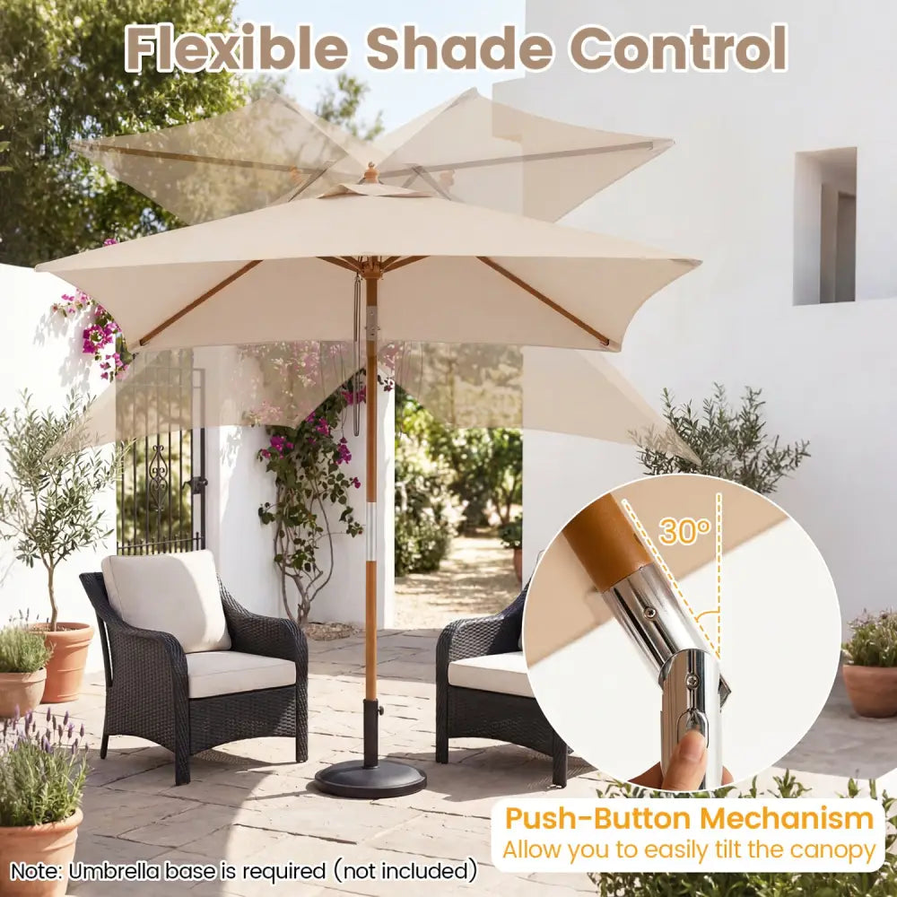 7 Feet Outdoor Rectangular Patio Umbrella with 3 Adjustable Heights-Beige - Beige - Outdoor Umbrellas