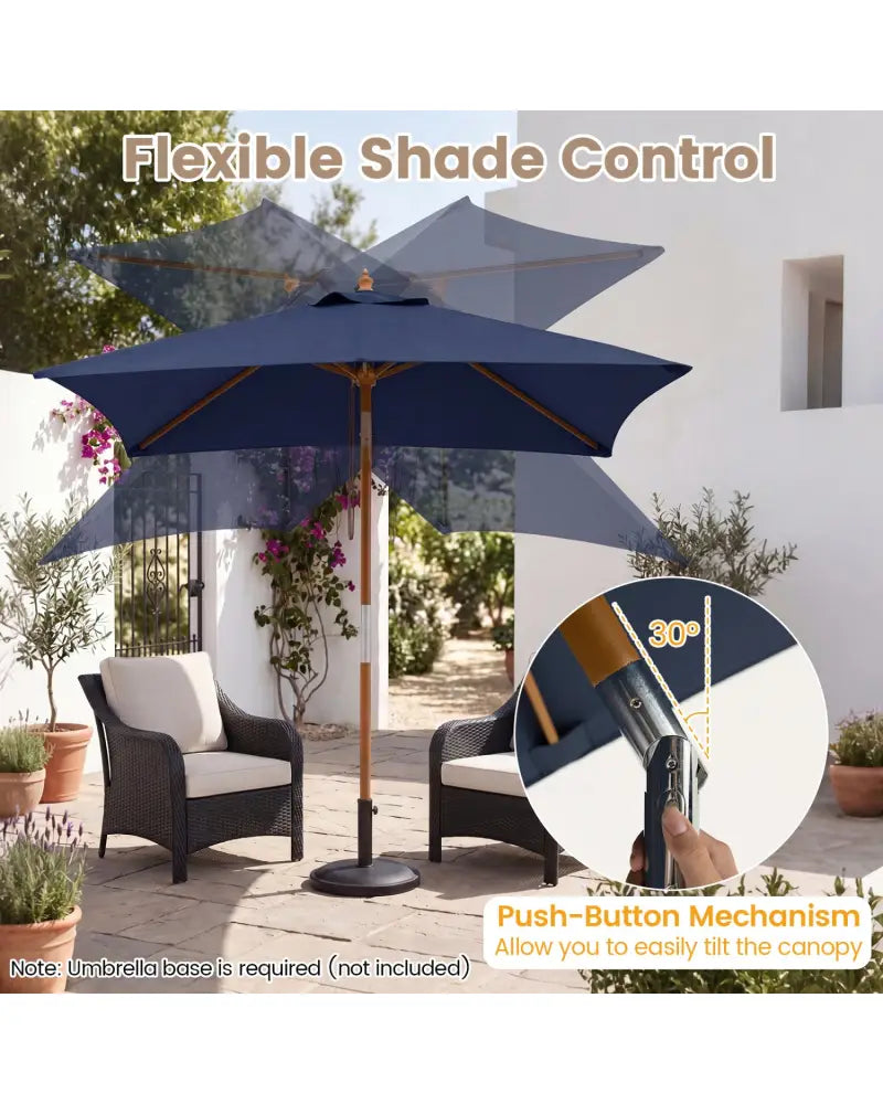 7 Feet Outdoor Rectangular Patio Umbrella with 3 Adjustable Heights-Navy - Navy - Outdoor Umbrellas