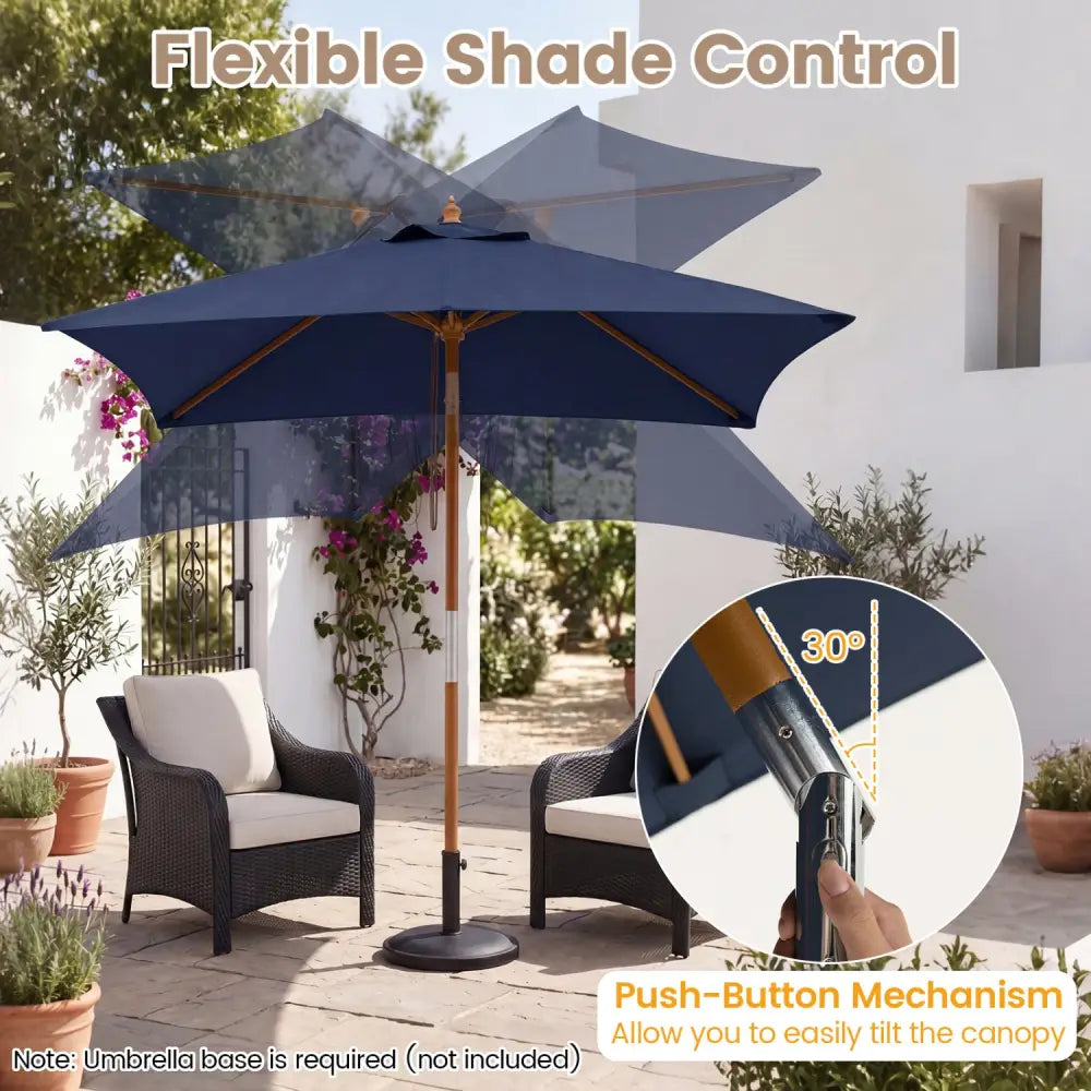 7 Feet Outdoor Rectangular Patio Umbrella with 3 Adjustable Heights-Navy - Navy - Outdoor Umbrellas