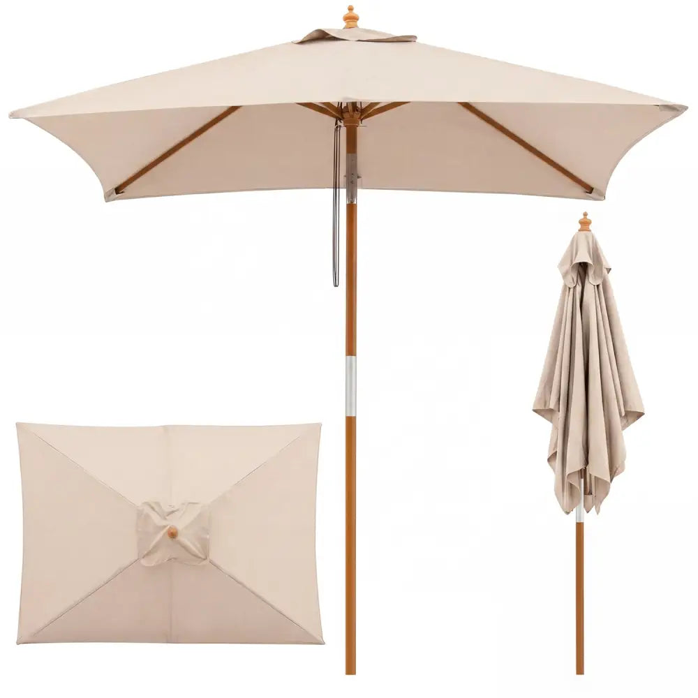 7 Feet Outdoor Rectangular Patio Umbrella with 3 Adjustable Heights-Beige - Beige - Outdoor Umbrellas