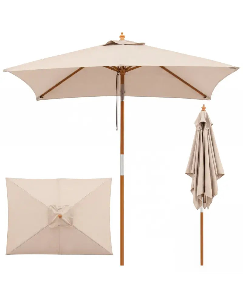 7 Feet Outdoor Rectangular Patio Umbrella with 3 Adjustable Heights-Beige - Beige - Outdoor Umbrellas