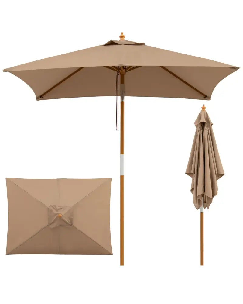 7 Feet Outdoor Rectangular Patio Umbrella with 3 Adjustable Heights-Coffee - Coffee - Outdoor Umbrellas