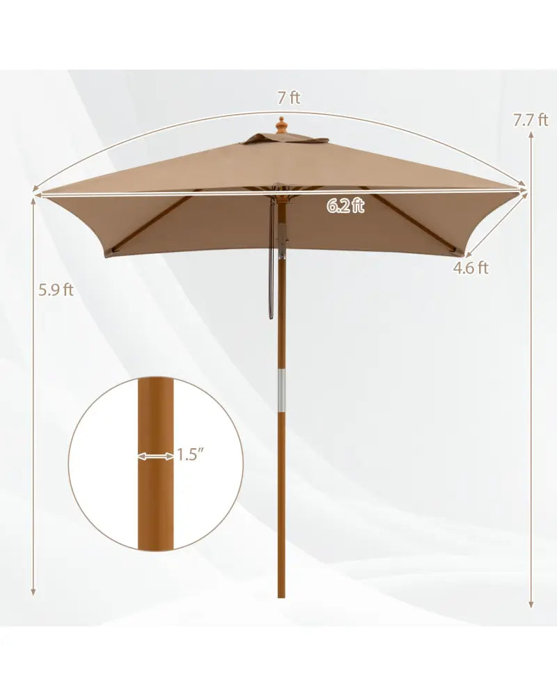7 Feet Outdoor Rectangular Patio Umbrella with 3 Adjustable Heights-Coffee - Coffee - Outdoor Umbrellas